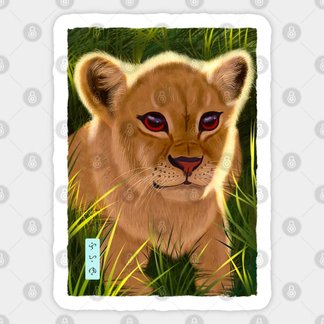 Lion Cub - Black Sticker by Thor Reyes